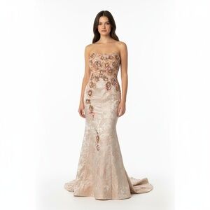 Terani Women’s Gown Champagne Gold Strapless Beaded Sweetheart Neckline size 18